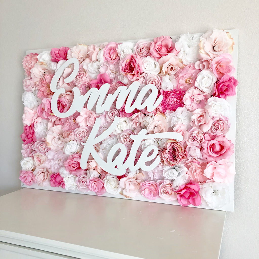 pink baby shower decor nursery name sign flower wall nursery decor girl nursery decor name sign