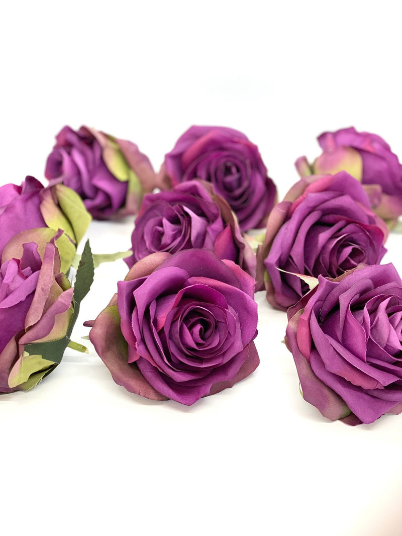 3.5" Artificial Purple Rose Flower Purple Artificial Rose Head Purple Artificial Flower Purple Faux Flower Flower Crown Purple Wedding Decor