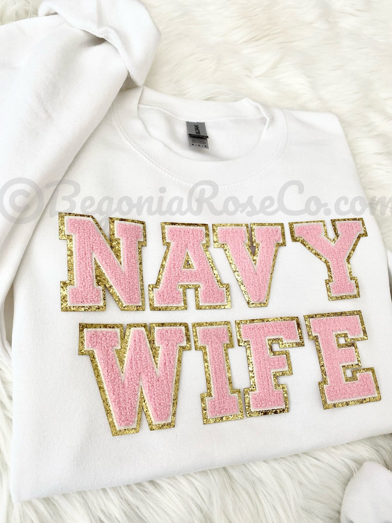 NAVY WIFE Letter Patch Sweatshirt
