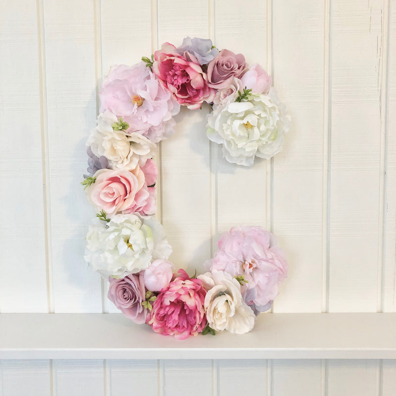 floral letter flower letter pink and cream decor pink and white baby shower decor