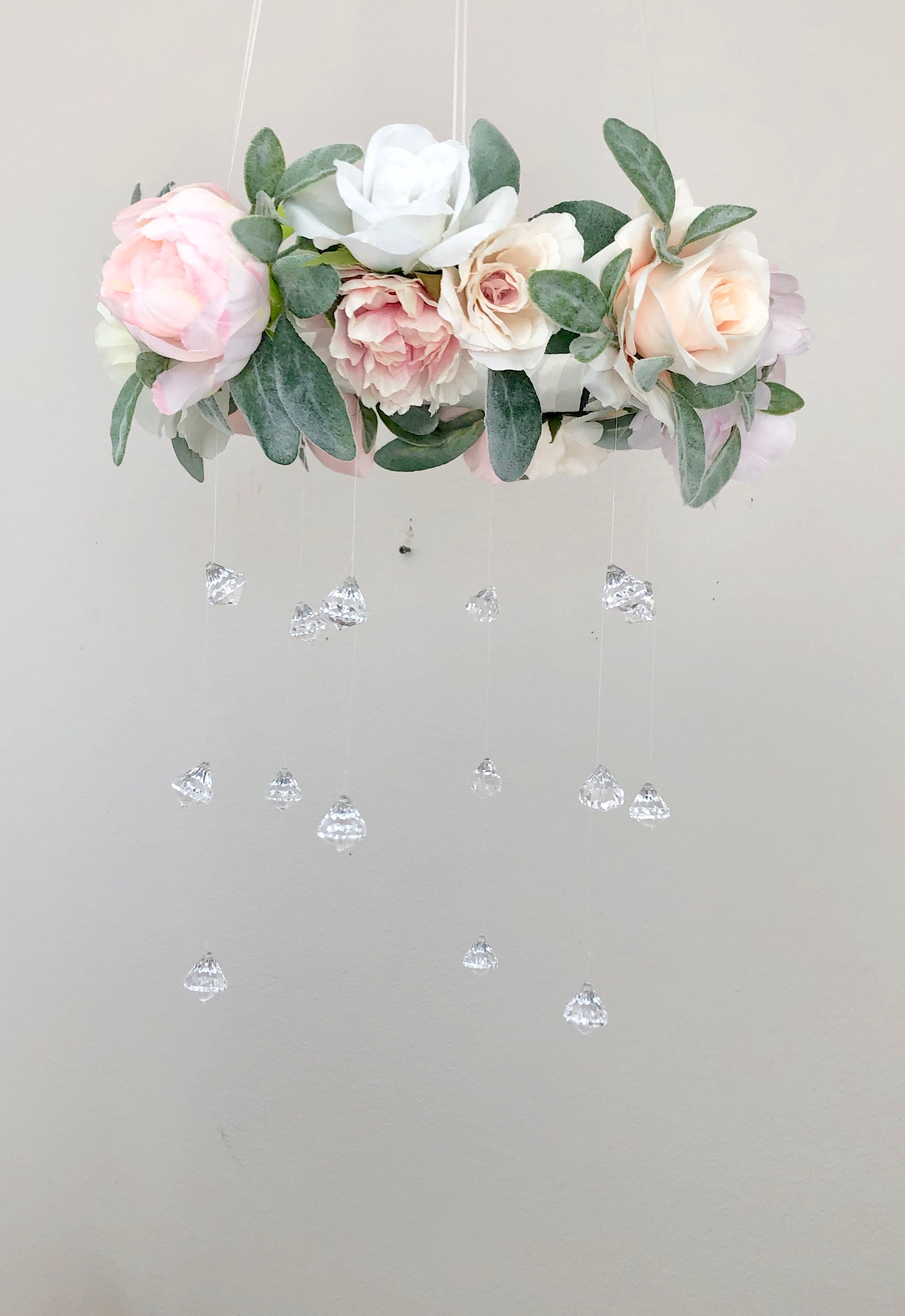 Pink FLORAL CRYSTAL CHANDELIER. Floral Nursery Mobile. Wedding Chandelier. Nursery Decor. Baby Shower Gift. Nursery Decor. outlets Pick Rose Color