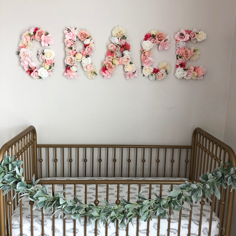 baby name sign over the crib name sign name reveal sign floral letter flower letter girl name sign