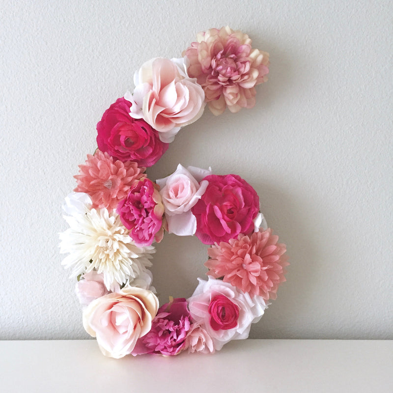 6th birthday flower number floral number pink number decor birthday number