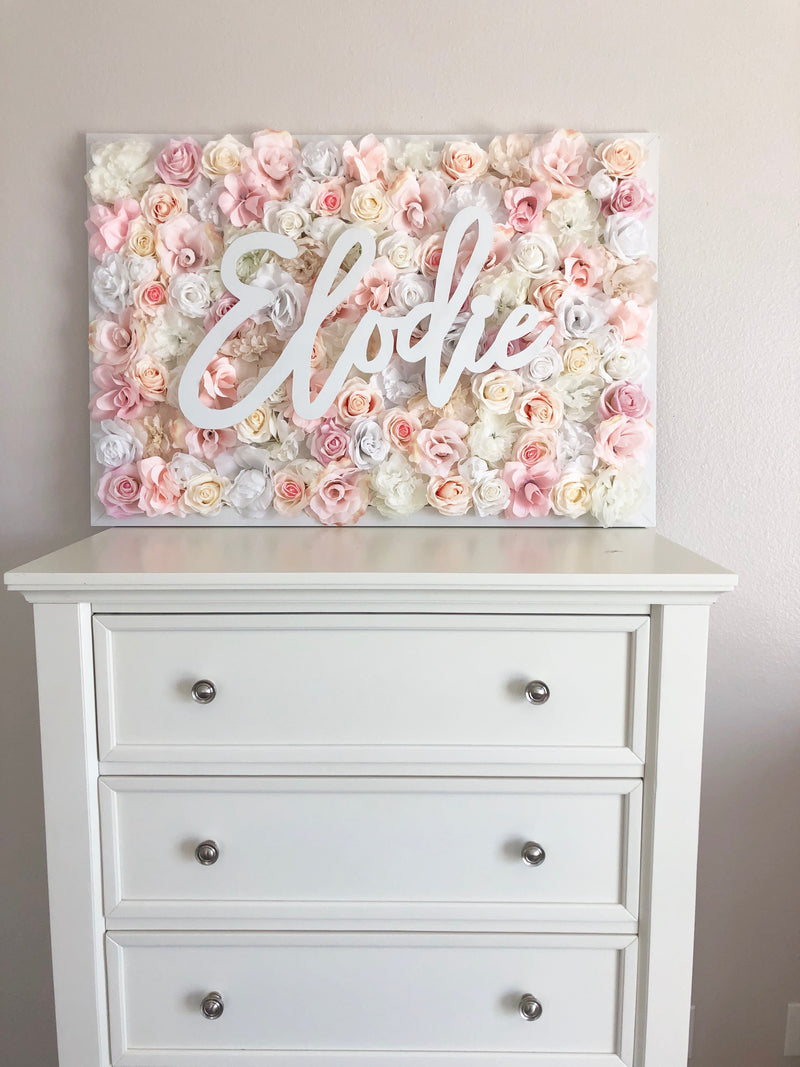 blush nursery blush wall art blush decor flower wall nursery decor girl nursery decor name sign