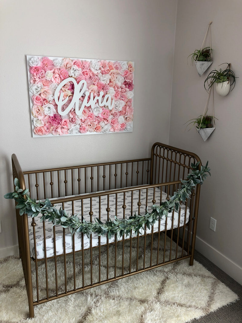 flower wall nursery decor girl nursery decor name sign above the crib