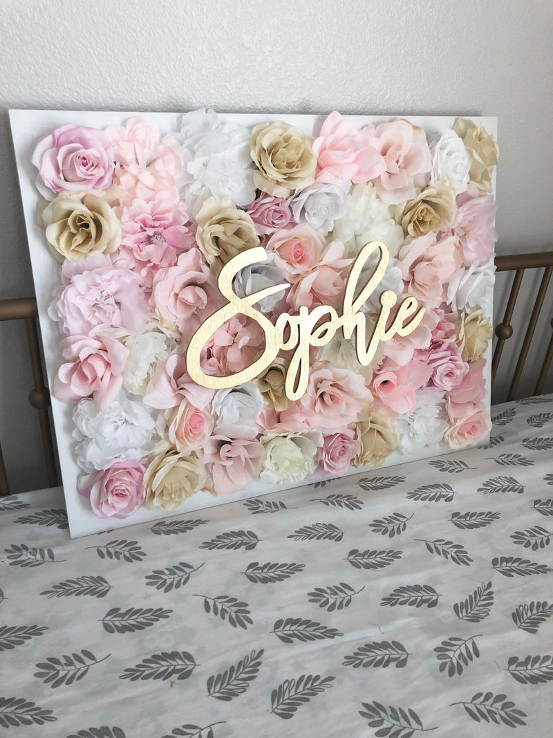 pink and gold nursery decor flower wall nursery decor girl nursery decor name sign