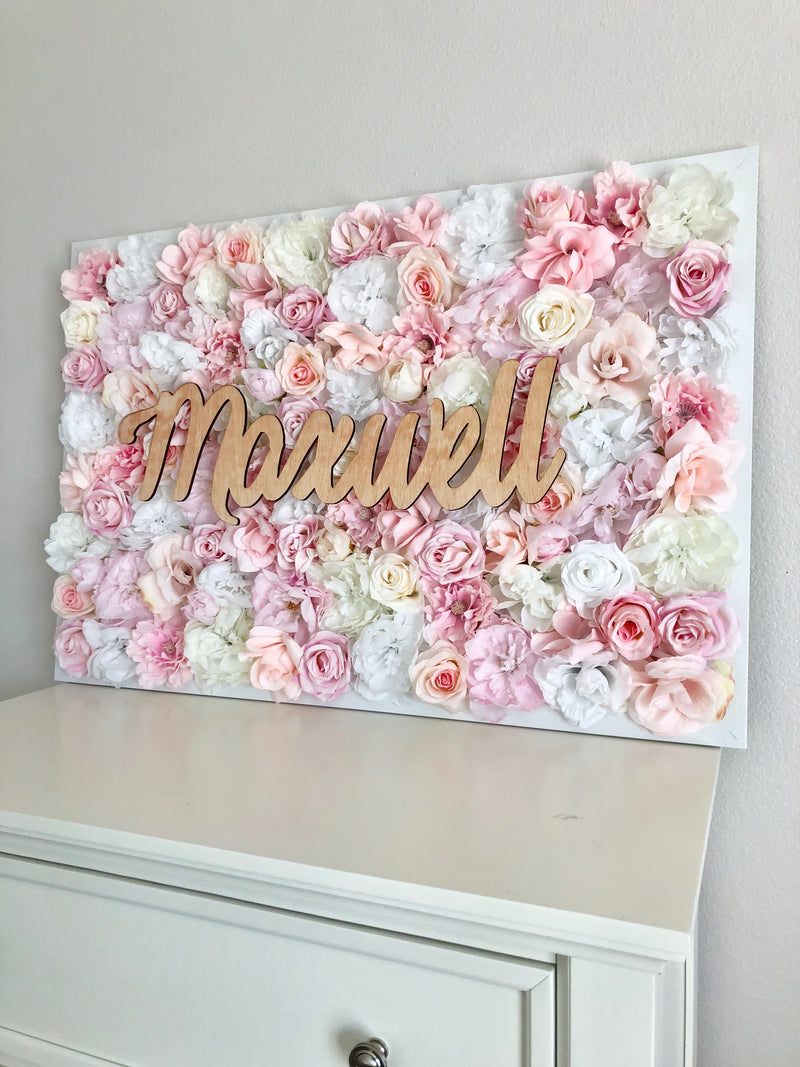 blush pink nursery decor flower wall