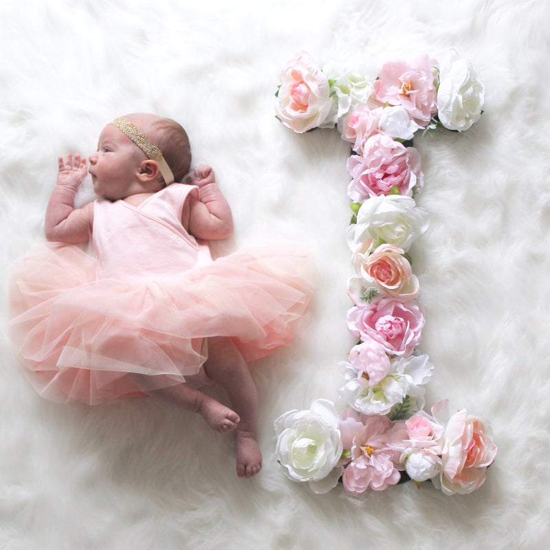 newborn photo prop milestone photo idea floral letter flower letter baby name sign girl nursery decor girl
