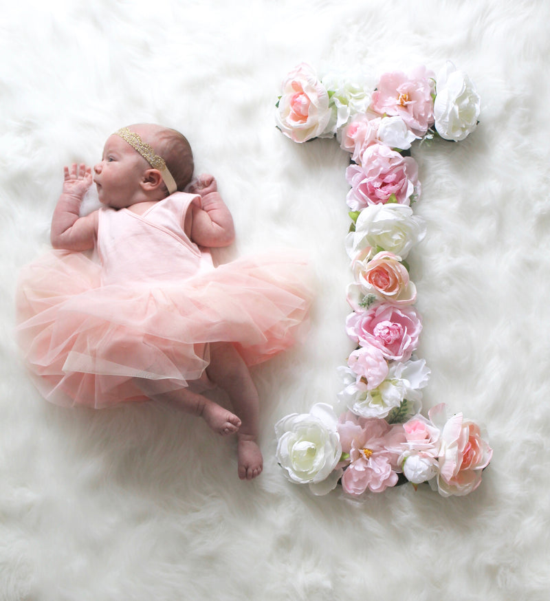 newborn photo prop milestone photo idea floral letter flower letter baby name sign girl nursery decor girl