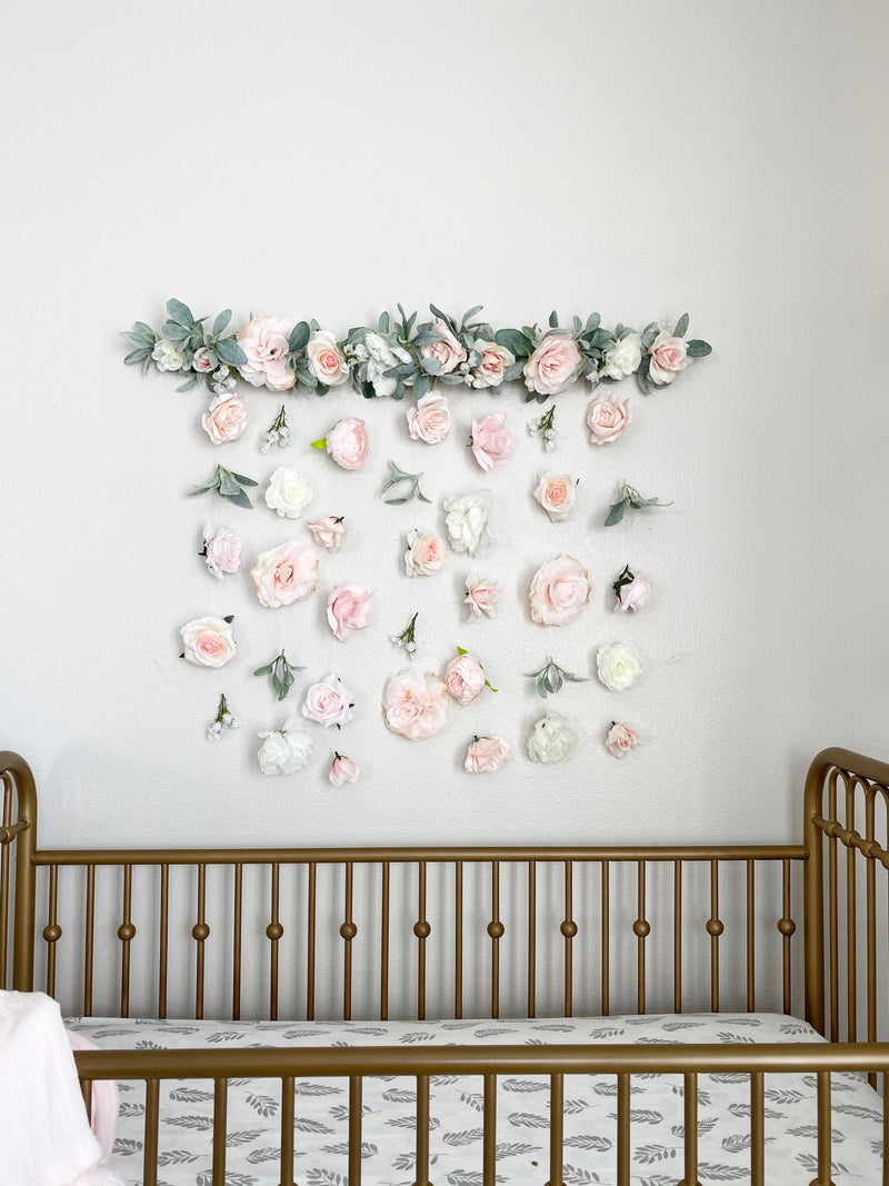 Flower Wall Hanging, Boho Baby Shower, Boho Bridal Shower Decor, Girl Nursery Decor Girl, Over the Crib Sign, Floral Wall, Flower Curtain