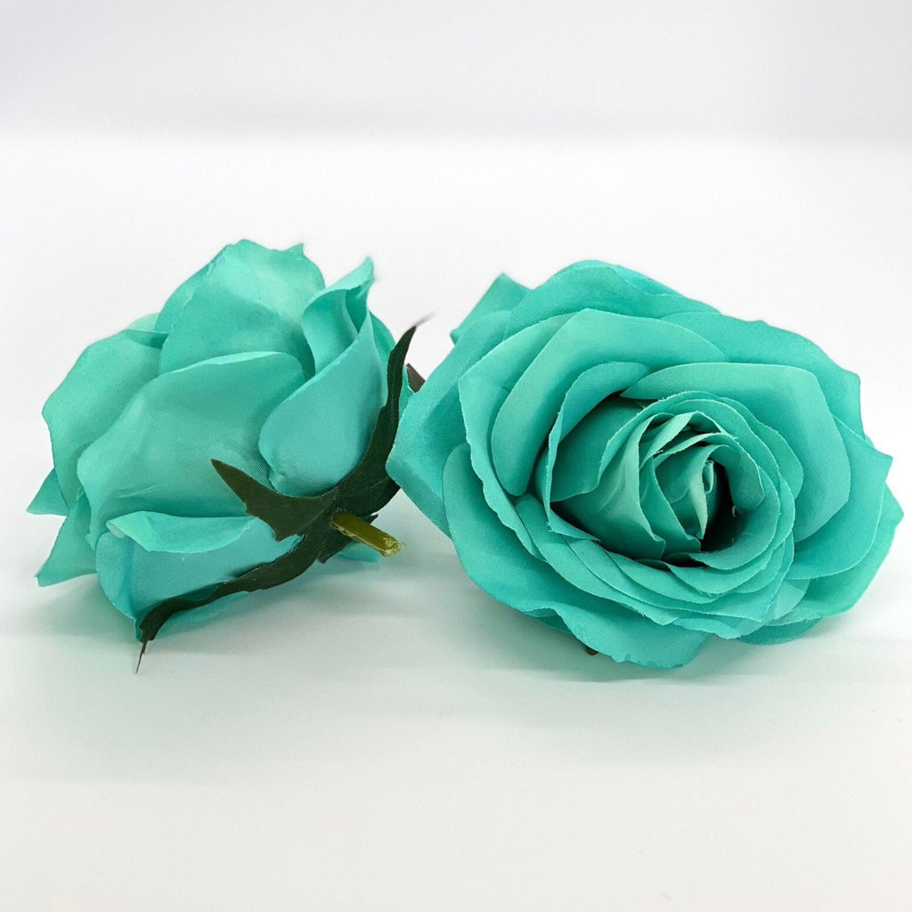 3.5" Artificial Turquoise Flower Teal Artificial Rose Head Aqua Artificial Flowers Aqua Flowers Turquoise Wedding Teal Wedding Aqua Wedding