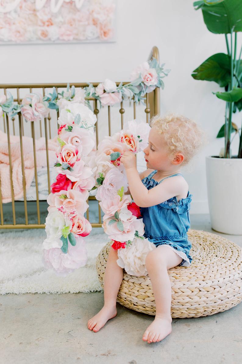 floral letter flower letter birthday girl photo shoot birthday photo prop first birthday photo prop 1st birthday party decor