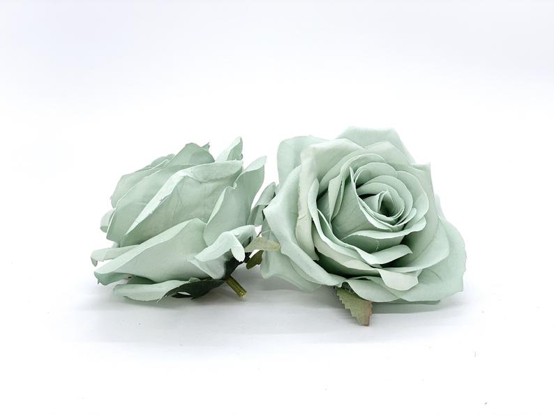 3.5" Artificial Mint Rose Flower Mint Artificial Rose Head Sage Green Artificial Flowers Sage Faux Flowers Flower Crown Mint Wedding Decor