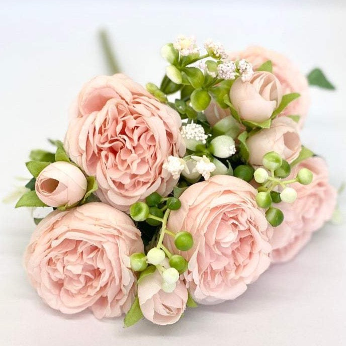 Cabbage Rose, Daisy & Ranunculus Faux Flower Bouquet