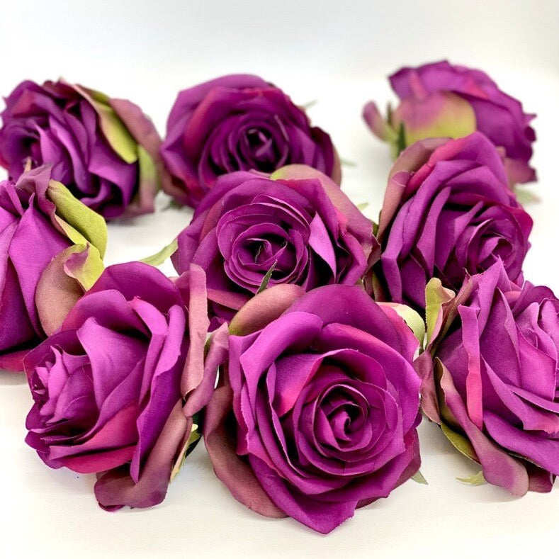 3.5" Artificial Purple Rose Flower Purple Artificial Rose Head Purple Artificial Flower Purple Faux Flower Flower Crown Purple Wedding Decor